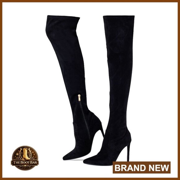 Shoes - Stretch Suede Thigh High Over the Knee Boots 4.3 Inch Stiletto Heels